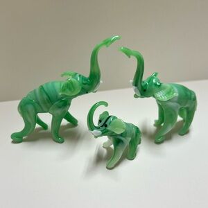 SOLD SOLD SOLD Set of 3 Jade Green Murano Hand Blown Glass Family of Elephants